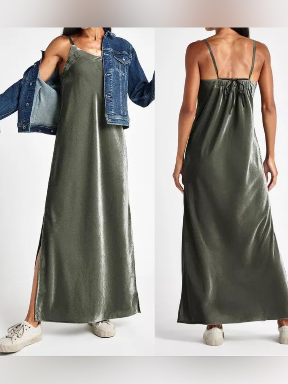 NWOT Splendid Green Velvet Breeze Maxi Dress size XS